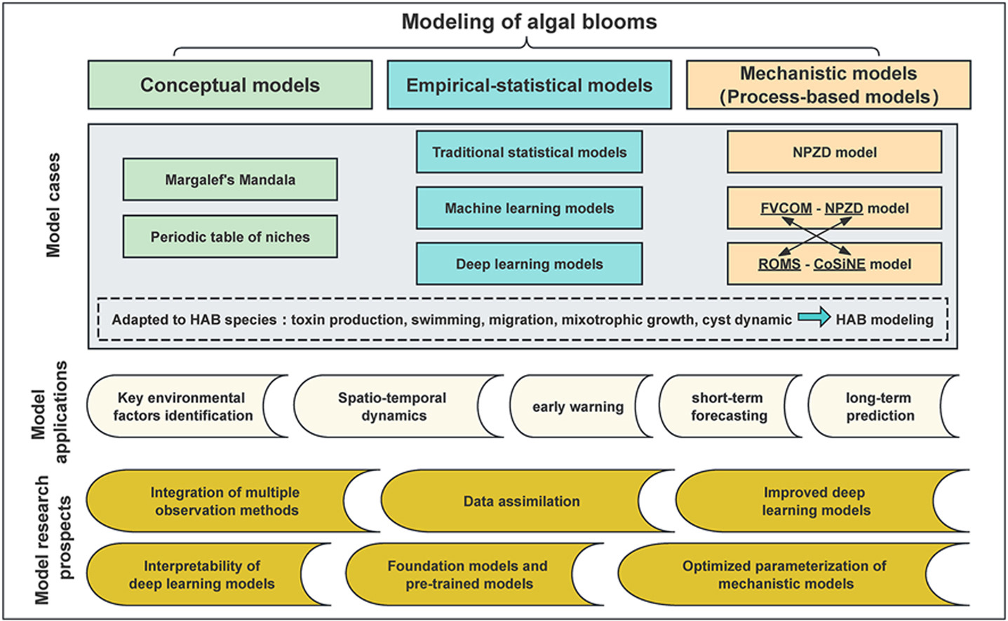 Modeling of algal blooms: Advances, applications and prospects